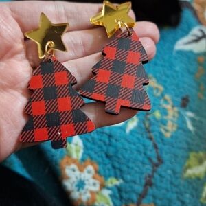 Plaid Christmas Tree Earrings